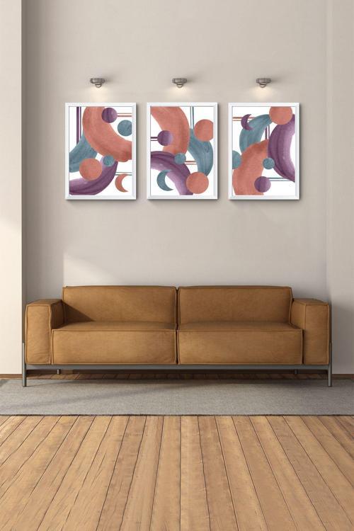 Beyaz Çerçeveli Tablo Modern Tablo 3Lü Tablo Yatak Odası Duvar Tabloları  Bohem Tablo Soyut Tablo