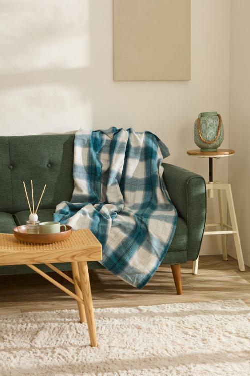 Flanel Throw Tv Battaniyesi Turkuaz
