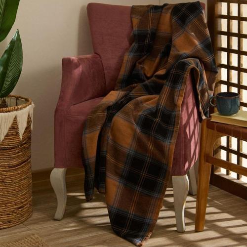 Flanel Throw Tv Battaniyesi Siyah/Turuncu