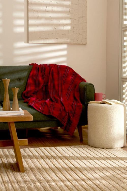 Flanel Throw Tv Battaniyesi Koyu Siyah/Kırmızı