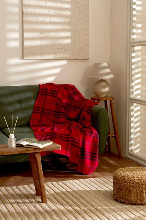 Flanel Throw Tv Battaniyesi Kırmızı