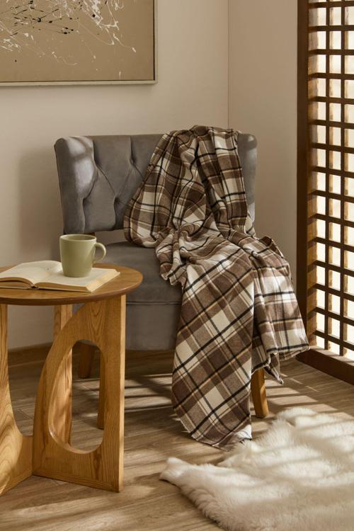 Flanel Throw Tv Battaniyesi Haki/Bej