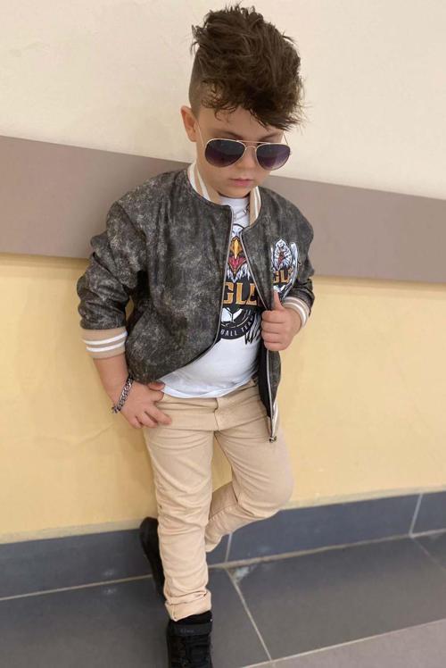 Erkek Çocuk Eagles Yazı ve Dijital Baskılı Bej Alt Üst Takım