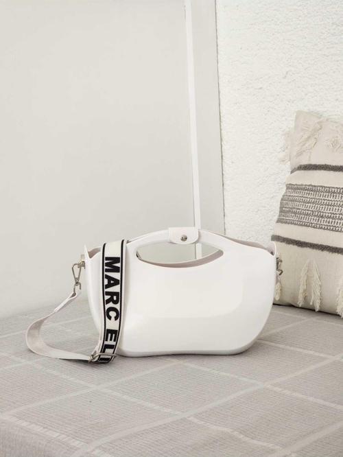 Kadın Beyaz Silikon Kumaş Askılı İç Portföy Detaylı Omuz Çantası