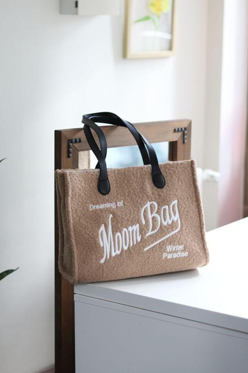 Kadın Vizon Peluş Çift Askılı Büyük Tote Çanta
