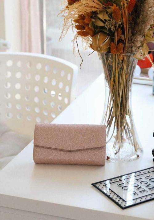 Kadın Pembe Simli Mini Kutu Omuz Çantası
