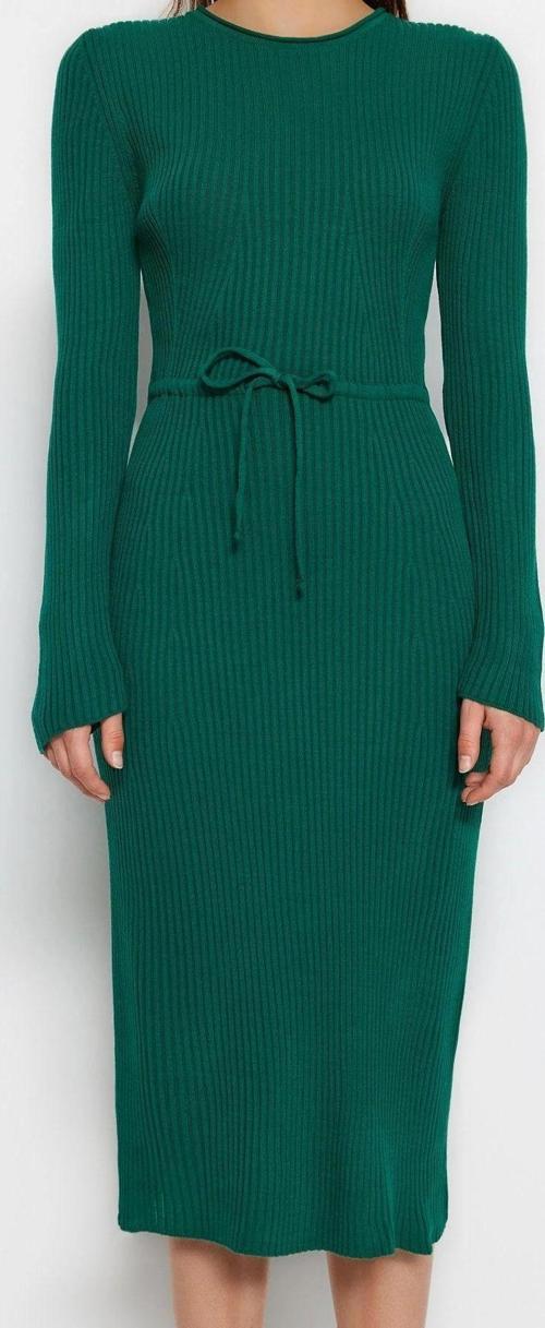 Moda Slim Casual Günlük Tek Plaka Triko Bisiklet Yaka Uzun Kol Bodycone Midi Boy Elbise