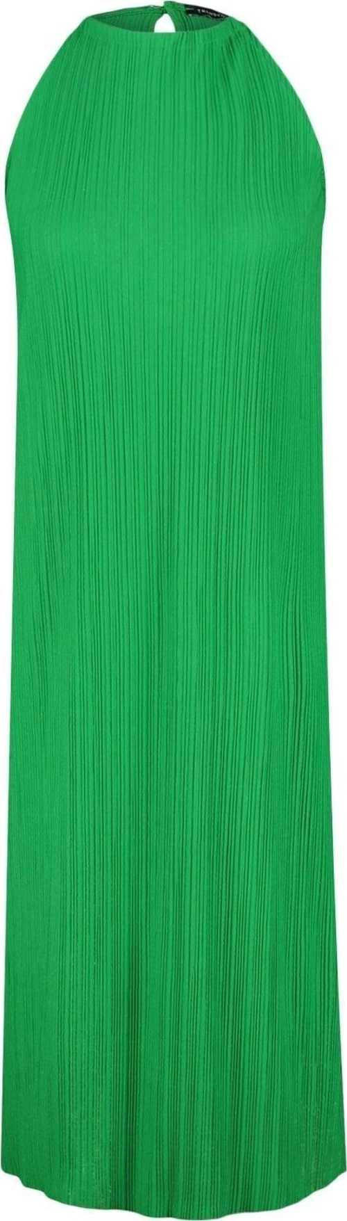 Moda Shift Casual Günlük Pilise Örme Halter Yaka Kolsuz Kol Shift Midi Boy Elbise
