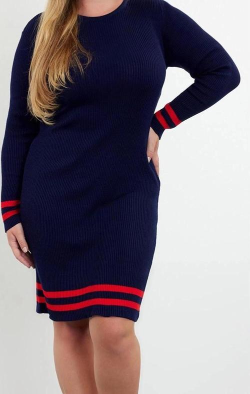 Moda Stil Fitted Bisiklet Yaka Mini Boy Büyük Beden Fitilli Triko Büyük Beden Elbise