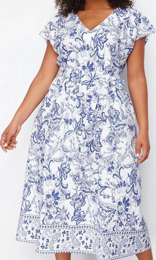 Moda Stil Relaxed V Yaka Maxi Boy Büyük Beden Derin Dokuma Elbise