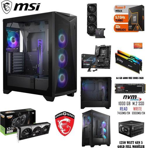 AMD RYZEN 9 9950X 64 GB RAM 1 TB SSD RTX 5080 GAMİNG&WORKSTATİON PC