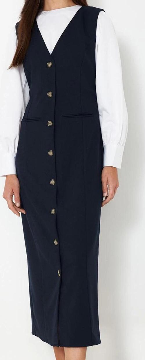 Moda Stil Regular V Yaka Maxi Boy Tesettür Dokuma Kumaş Jile Elbise