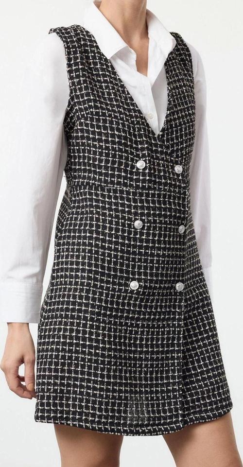 Moda Stil Regular V Yaka Mini Boy Tüvit Kumaş Jile Dokuma Elbise