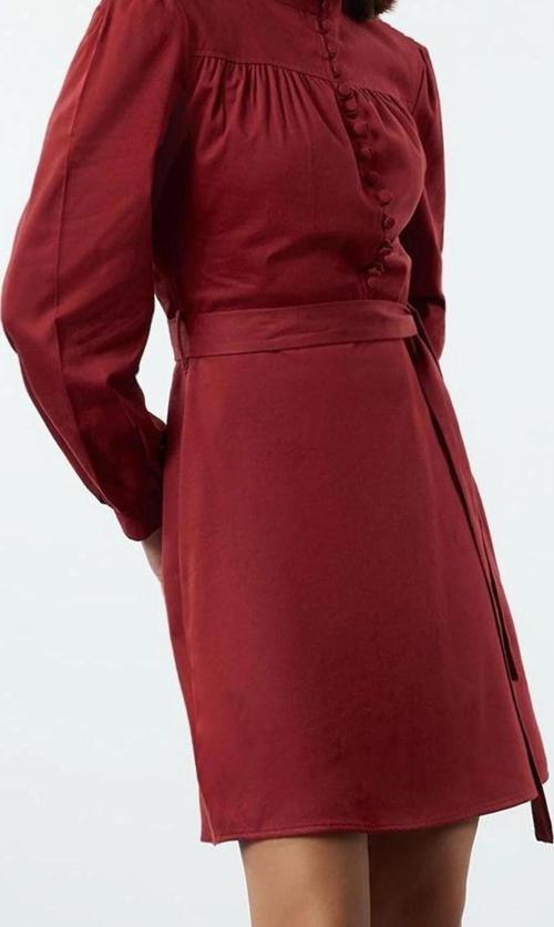 Moda Stil Regular Dik Yaka Mini Boy Dokuma Elbise