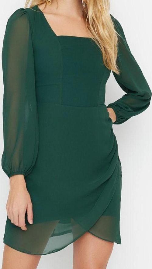 Moda Stil Regular Kare Yaka Mini Boy A Kesim Astarlı Dokuma Elbise