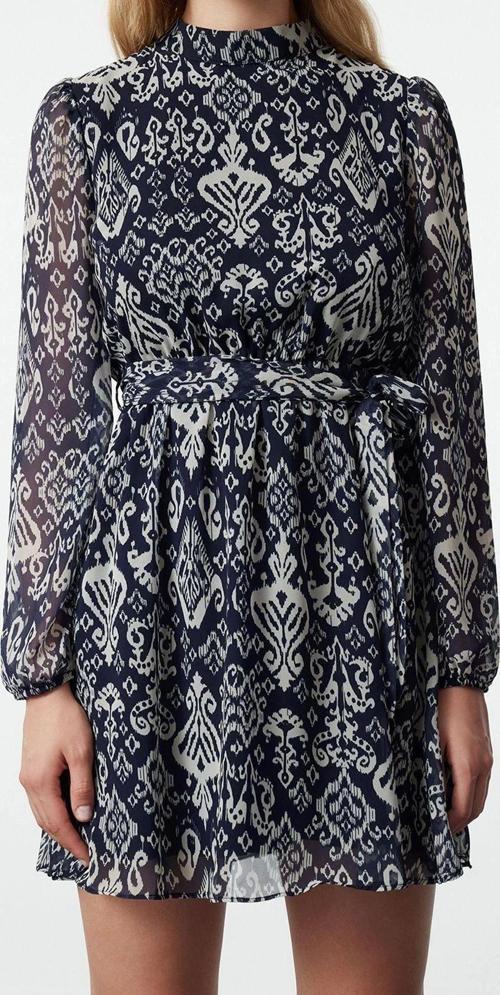 Moda Regular Gündüz Gece Şifon Dokuma Dik Yaka Uzun Kol A-Line Mini Boy Elbise