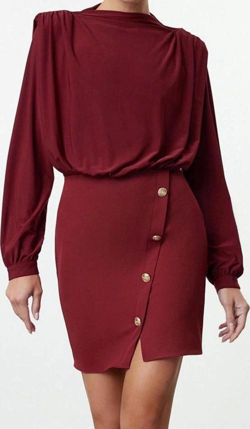 Moda Stil Regular Dik Yaka Mini Boy Düz Vatkalı Dokuma Elbise