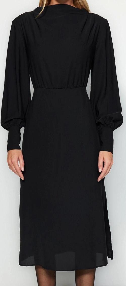 Moda Stil Regular Degaje Yaka Midi Boy Düz Dokuma Elbise