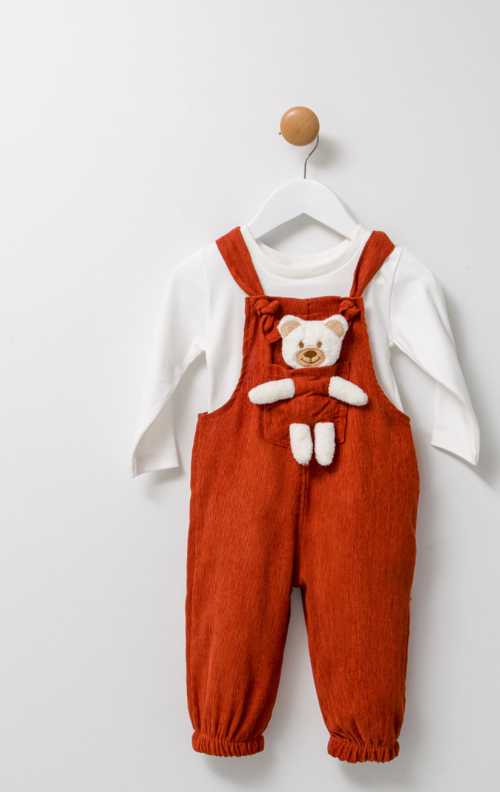 Unisex Boy Çizgi Fitilli Teddy Oyuncaklı 2'li Salopet