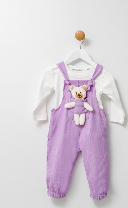 Unisex Boy Çizgi Fitilli Teddy Oyuncaklı 2'li Salopet