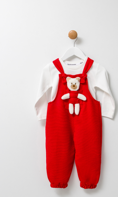 Unisex En Çizgi Fitilli Teddy Oyuncaklı 2'li Salopet