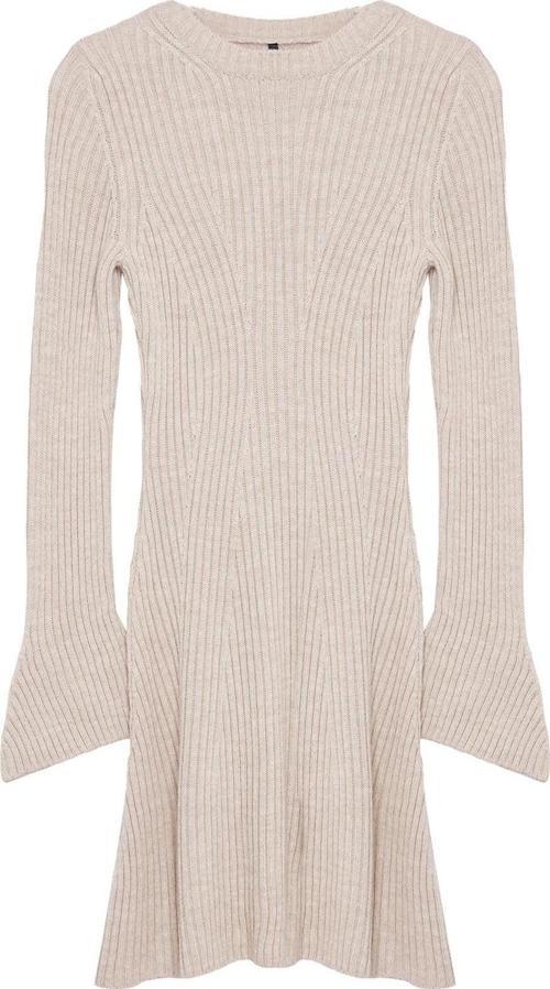 Moda Stil Regular Bisiklet Yaka Mini Boy Triko A-Line Formda Elbise