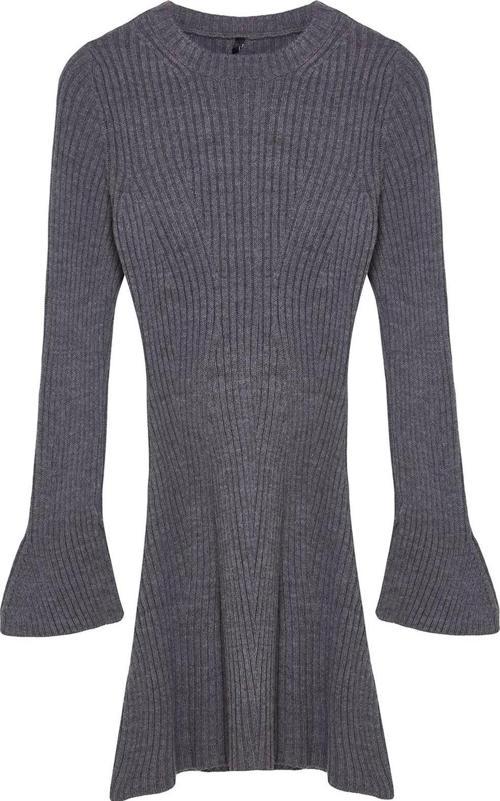 Moda Stil Regular Bisiklet Yaka Mini Boy Triko A-Line Formda Elbise