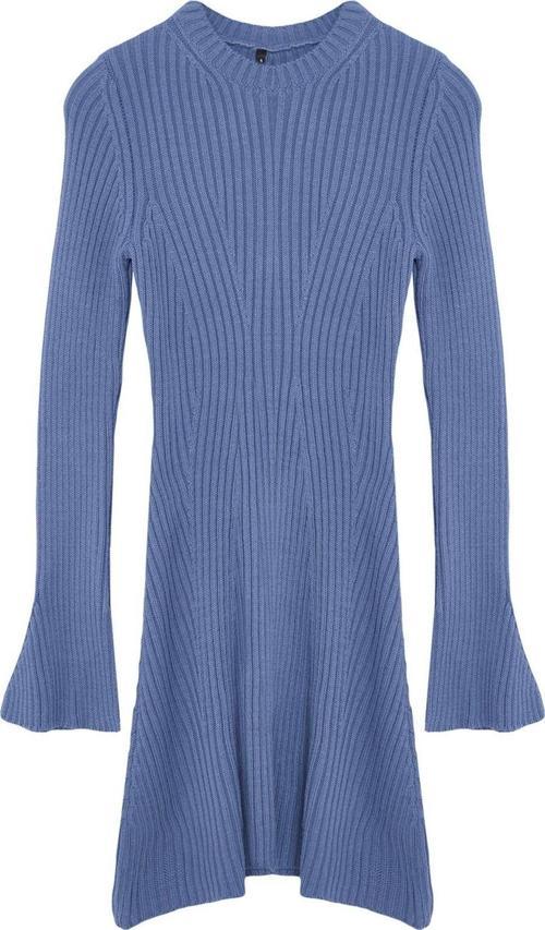 Moda Stil Regular Bisiklet Yaka Mini Boy Triko A-Line Formda Elbise