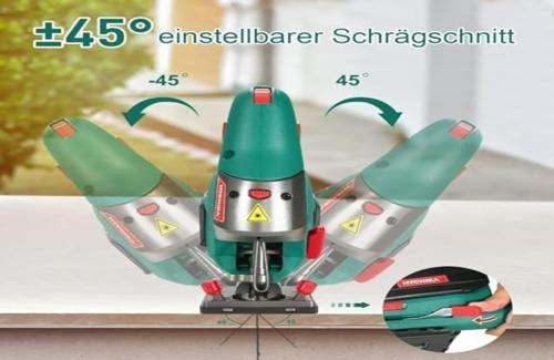 Dekupaj testeresi HYCHIKA 800W, Maks. Kesme Derinliği: 110mm, 800-3000SPM, 6 Ayarlanabilir Hız, 4 Kesme Modu, Eğim Açısı ± 45 °, Testere Bıçağı