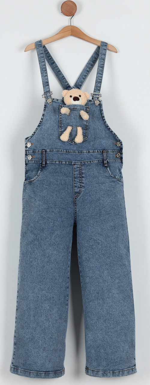 Kız Çocuk Mevsimlik Bol Paça Boyu Ayarlanabilir Kot Teddy Salopet