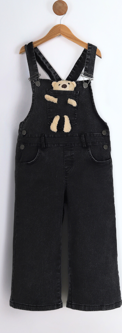 Kız Çocuk Mevsimlik Bol Paça Boyu Ayarlanabilir Kot Teddy Salopet