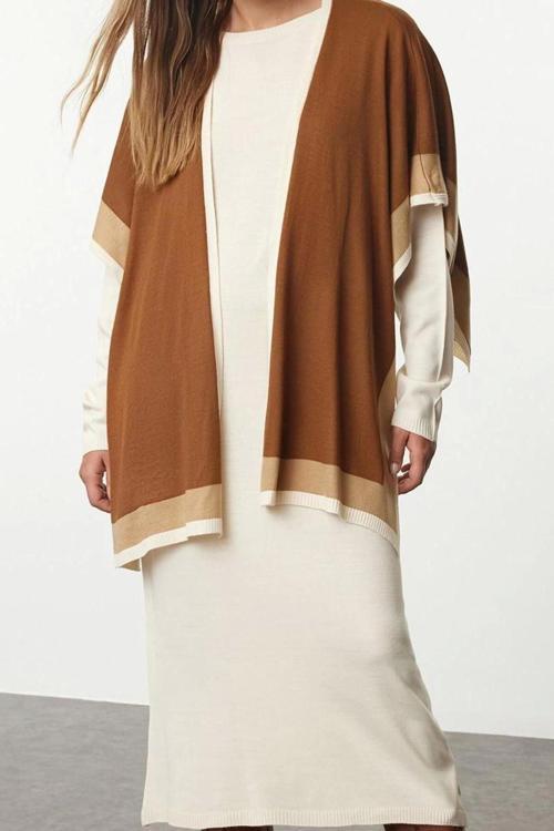 Moda Stil Regular Bisiklet Yaka Regular Boy Triko Basic Atkılı Elbise