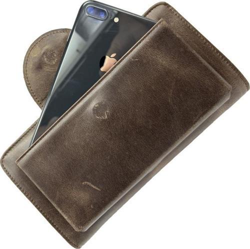 Hakiki Deri 2003 Kartlık Telefon El Çantası Kahve
