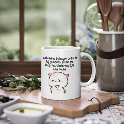 Mochi Cat Efsane Sözler Baskılı Kupa/ Arkadaşa, Sevgiliye Hediye Kupa Bardak