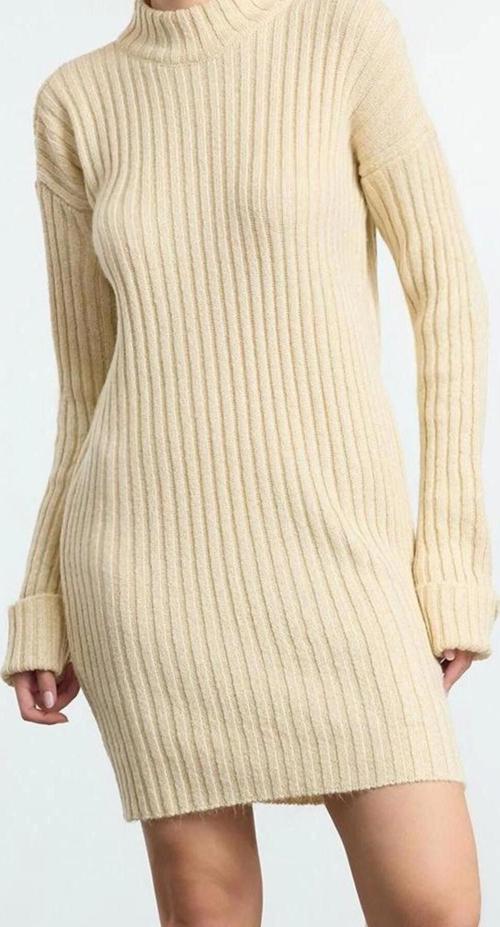 Moda Stil Slim Dik Yaka Mini Boy Triko Yumuşak Dokulu Tozluklu Elbise