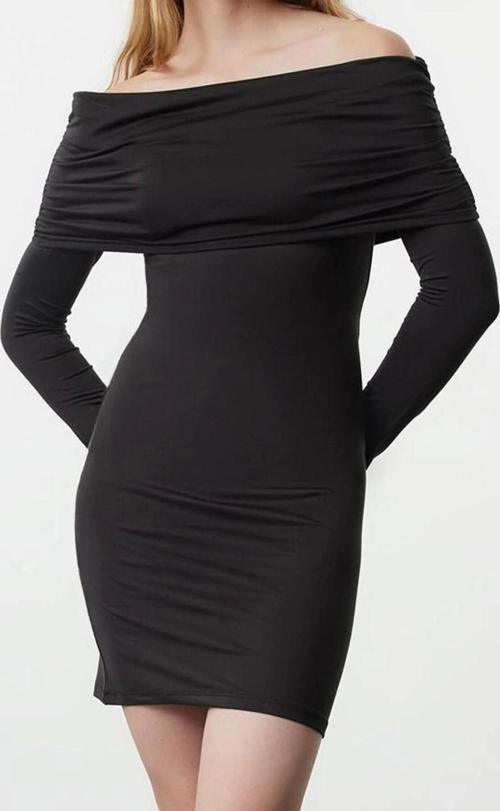 Moda Slim Carmen Yaka Mini Boy Soft Touch Yumuşak Kumaşlı Fitted Vücuda Oturan Esnek Örme Elbise