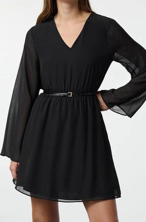 Moda Stil Regular Kruvaze Mini Boy Eteği Belden Açılan Astarlı Şifon Dokuma Elbise