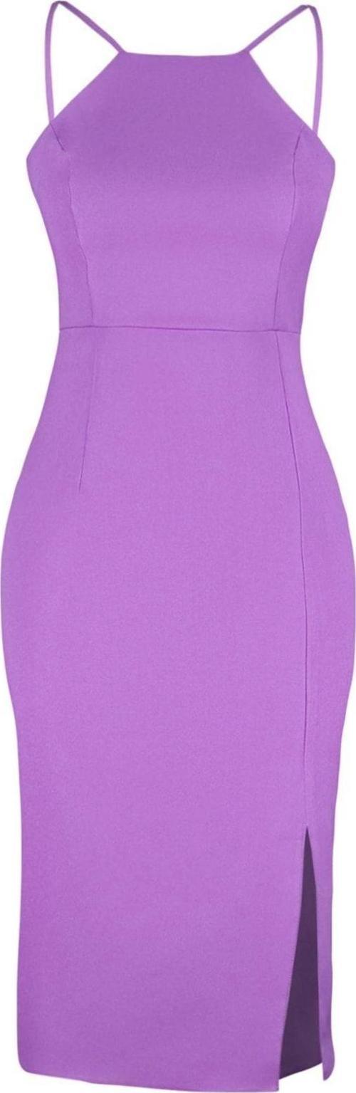 Moda Stil Regular Halter Yaka Midi Boy Vücudu Saran Yırtmaçlı Kalem Etek Dokuma Elbise