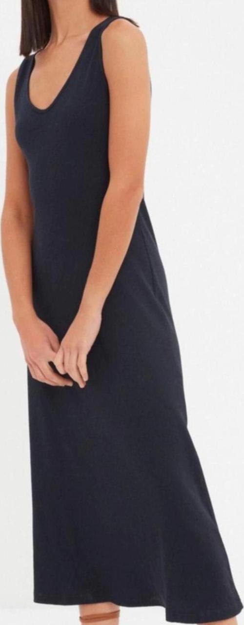 Moda Stil Regular V Yaka Midi Boy Fitilli A-line Örme Elbise