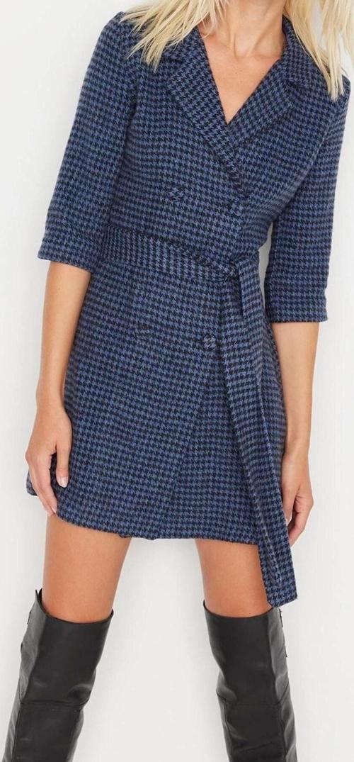 Moda Regular Business Flanel Dokuma Ceket Yaka Truvakar Kol Kol Ceket Elbise Mini Boy Elbise
