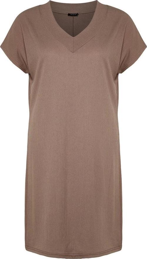 Moda Slim Şık Abiye Gece Bürümcük Örme V Yaka Kısa Kol Shift Mini Boy Büyük Beden Elbise