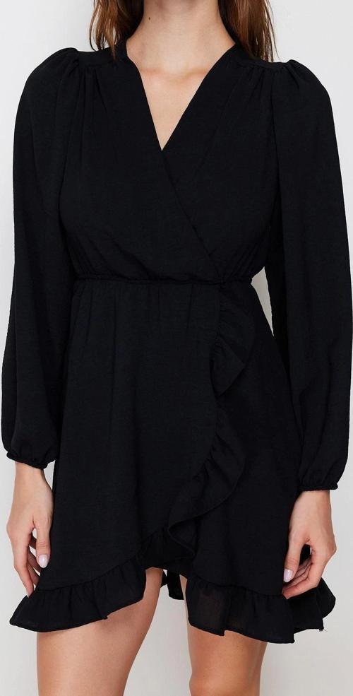 Moda Regular Casual Günlük Shally Dokuma Kruvaze Uzun Kol Kruvaze Mini Boy Elbise