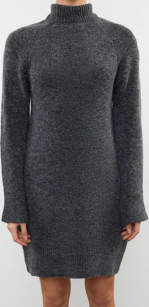 Moda Regular Casual Günlük Tek Plaka Triko Dik Yaka Uzun Kol Shift Mini Boy Elbise