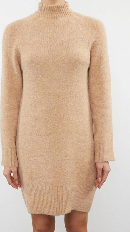 Moda Regular Casual Günlük Tek Plaka Triko Dik Yaka Uzun Kol Shift Mini Boy Elbise