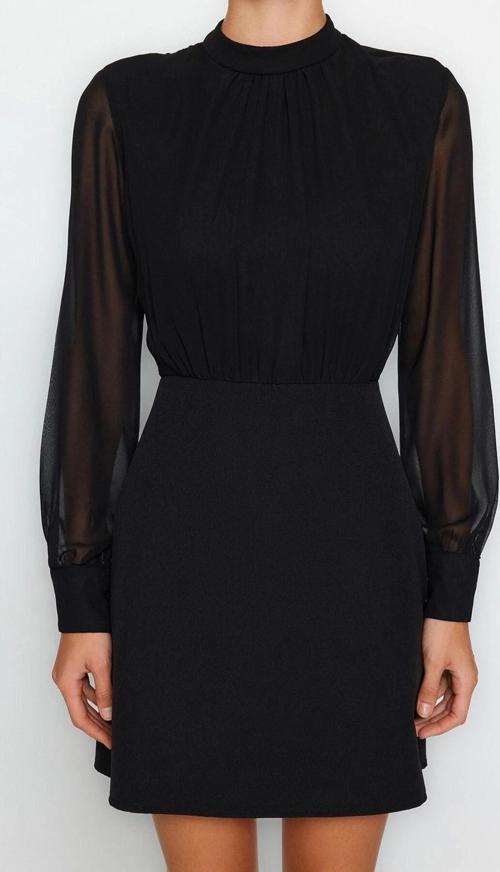 Moda Fit Gündüz Gece Finike Dokuma Dik Yaka Uzun Kol Bodycone Mini Boy Elbise