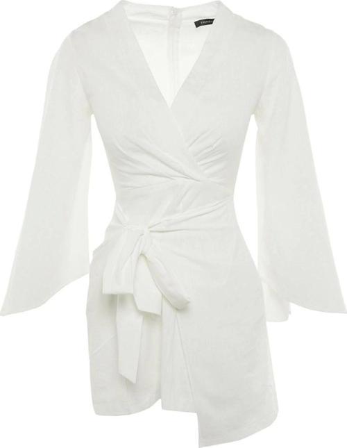 Moda Regular Plaj Günlük Flamlı Pamuk Dokuma V Yaka Uzun Kol Shift Mini Boy Elbise