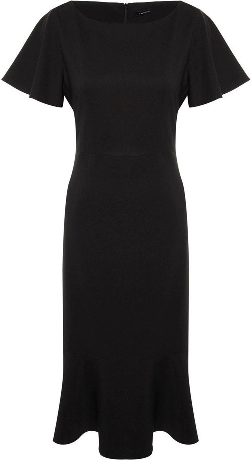 Moda Fit Gündüz Gece Finike Dokuma Bisiklet Yaka Kısa Kol Bodycone Midi Boy Büyük Beden Elbise