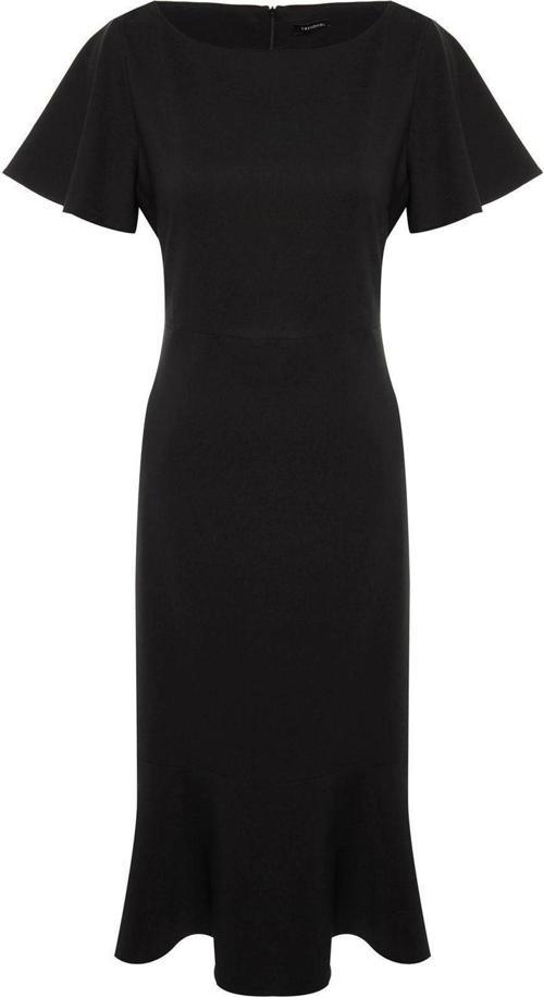 Moda Fit Gündüz Gece Finike Dokuma Bisiklet Yaka Kısa Kol Bodycone Midi Boy Büyük Beden Elbise