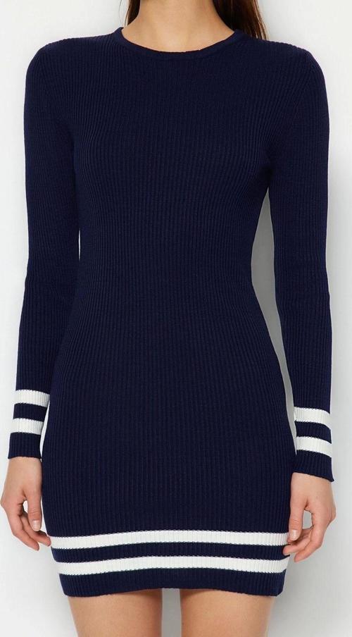 Moda Slim Casual Günlük Tek Plaka Triko Bisiklet Yaka Uzun Kol Bodycone Mini Boy Elbise