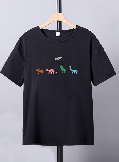 Çocuk Dinazor Baskılı Pamuklu Tshirt